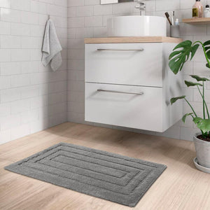 Tappeto Bagno 60x40 cm Puro Cotone Elegante Lussuoso Morbido Scendiletto Antiscivolo Grigio Scuro