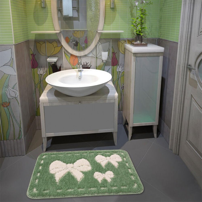 Tappeto Bagno Scendiletto Camera 50x110 cm Fiocchi Morbido Assorbente Antiscivolo Lavabile Verde