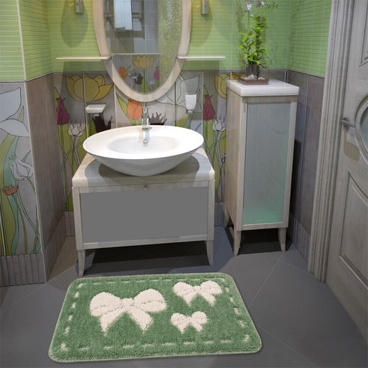 Tappeto Bagno Scendiletto Camera 50x80 cm Fiocchi Morbido Assorbente Antiscivolo Lavabile Verde