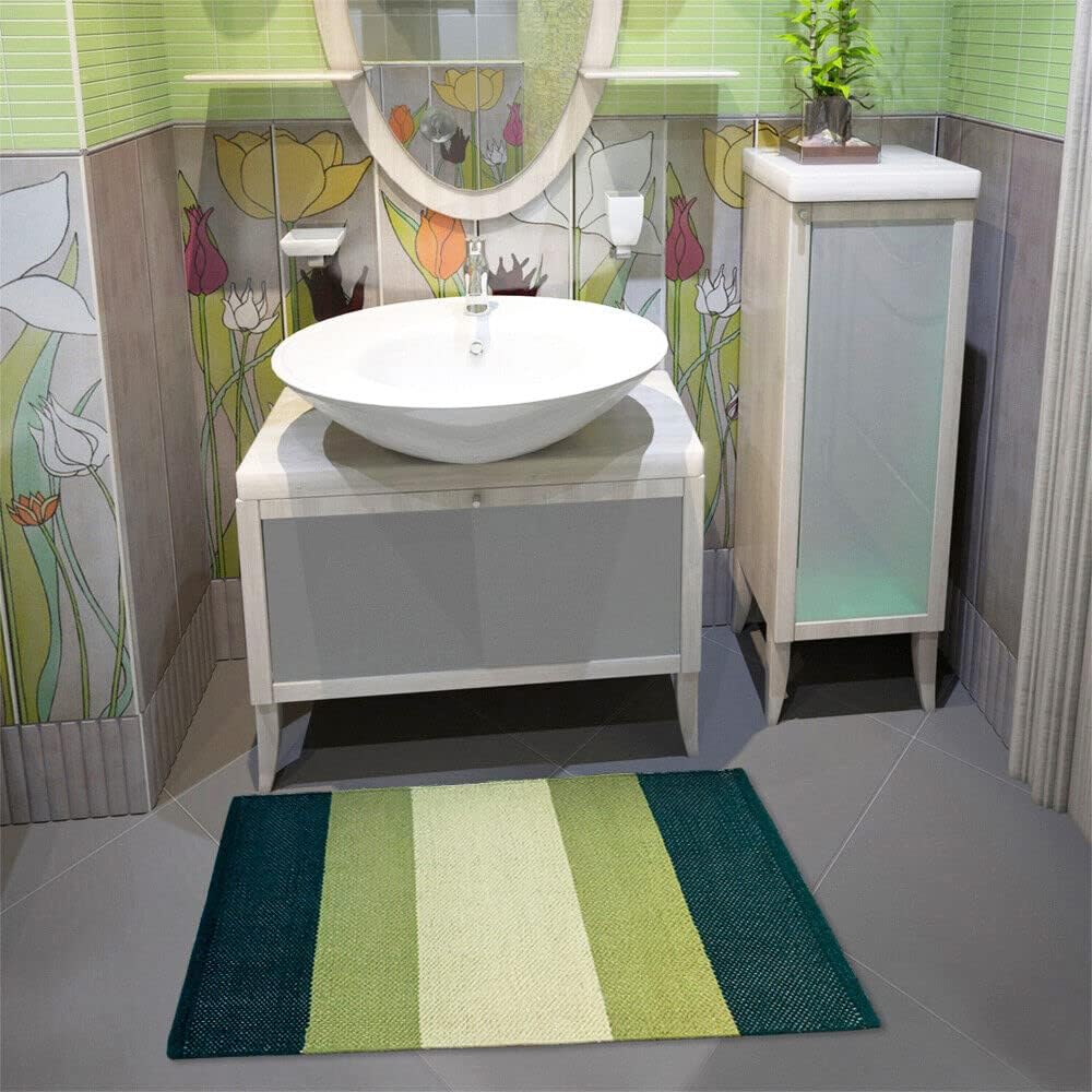 Tappeto Cucina Bagno Puro Cotone Assorbente Intrecciato a Mano Verde 50x110 cm