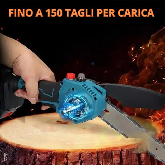 Mini Motosega a Batteria con Oliatore Automatico, 2 Batterie 48V, Barre da 6'' e 8'' Pollici con Catene di Ricambio e Blocco di Sicurezza – Potenza e Versatilità per Lavori di Precisione