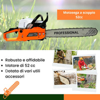 Motosega a Scoppio Professionale 52cc con Lama da 50cm – Potente, Affidabile, Ideale per Taglio Legna e Manutenzione Giardino