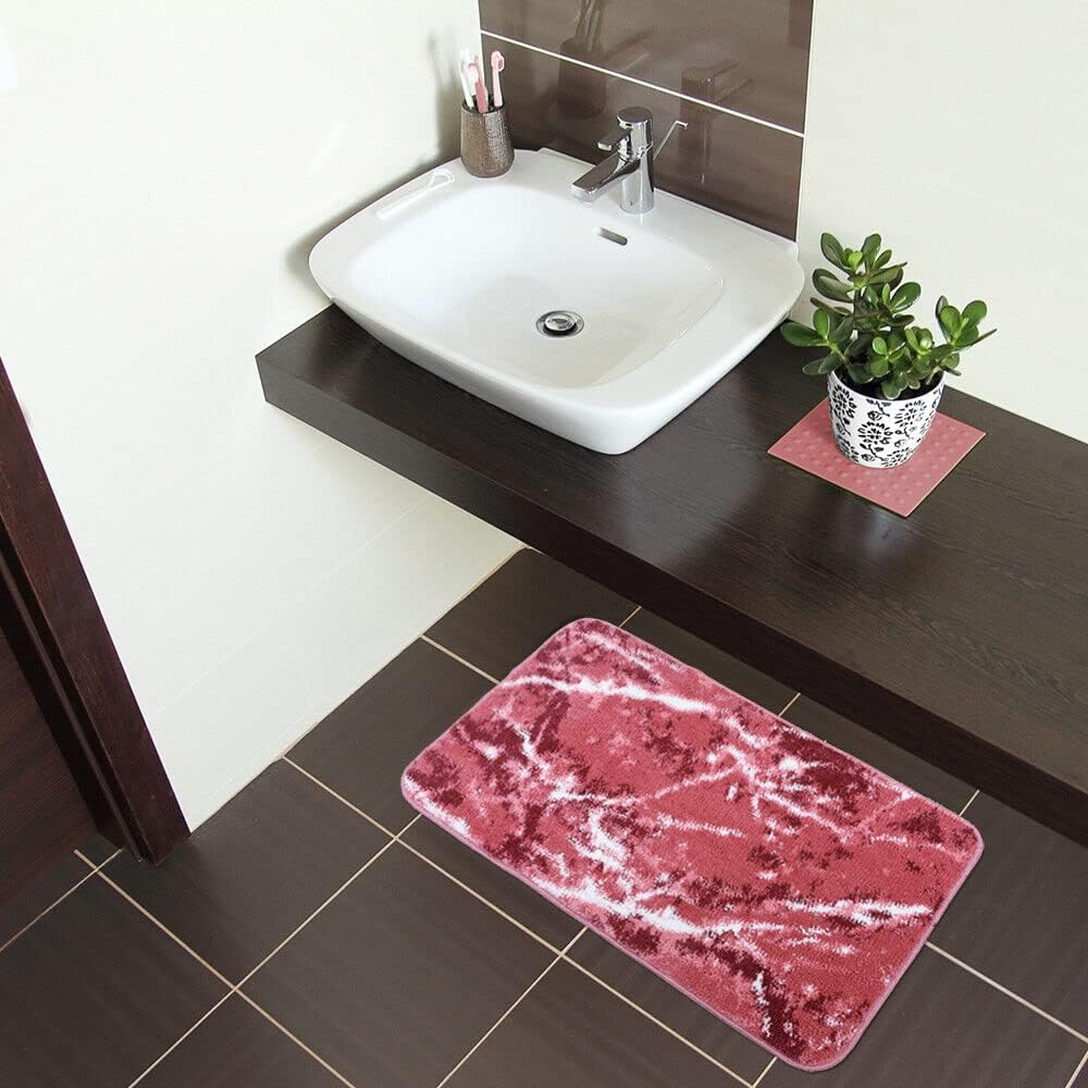 Tappeto Bagno Camera 60x120 cm Design Marmo Moderno Morbido Antiscivolo Scendiletto Rosa