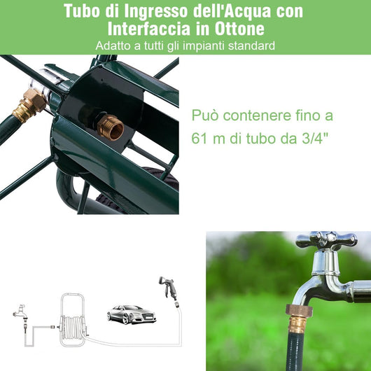 Carrello Avvolgitubo da Giardino, Carrello per Tubo di Irrigazione in Metallo con 2 Ruote Pneumatiche di Grandi Dimensioni, per Giardino e Cortile, 71 x 53 x 96,5 cm