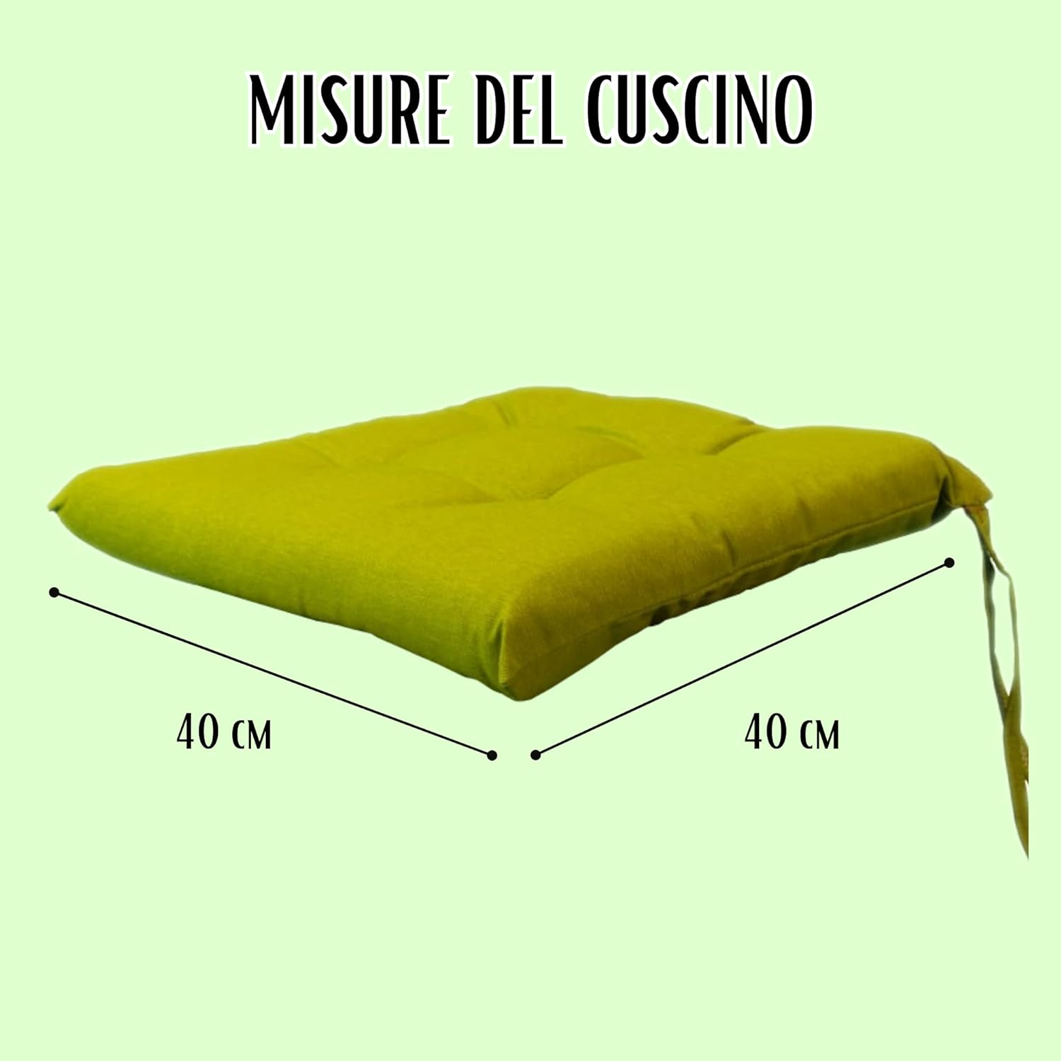 Cuscini Sedie Cucina Set Da 4, Tinta Unita Con Lacci, Coprisedie Morbidissimo Per Interno Ed Esterno 40x40 cm Verde