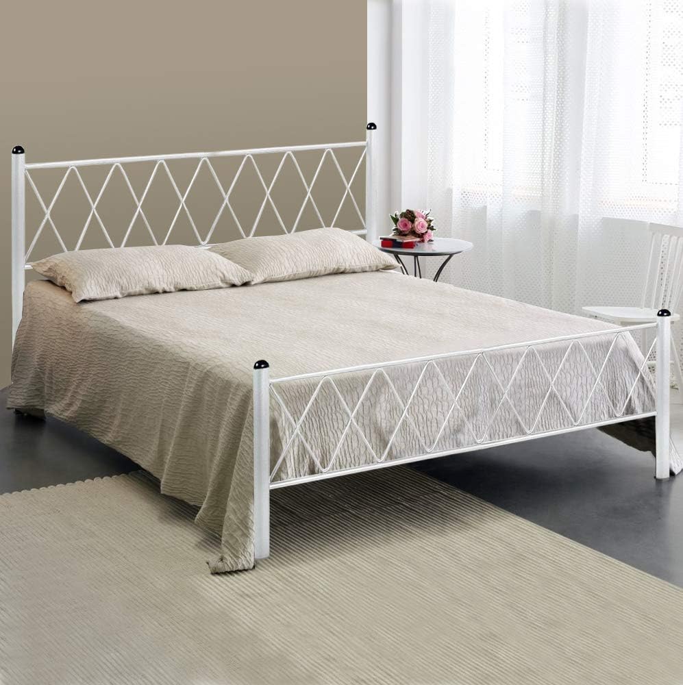 Letto in Ferro Battuto Moderno matrimoniale PIRAMIDE cm 160x190 Artigianale colore Bianco