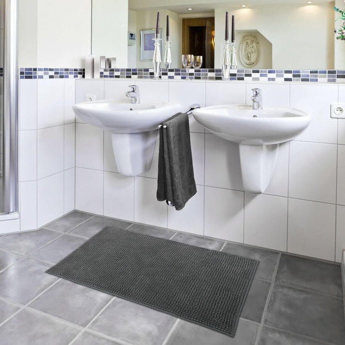 Tappeto Bagno Confortevole Scendiletto 50x80 cm Morbido Antiscivolo Pelo Lungo Grigio Scuro