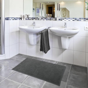 Tappeto Bagno Confortevole Scendiletto 65x130 cm Morbido Antiscivolo Pelo Lungo Grigio Scuro