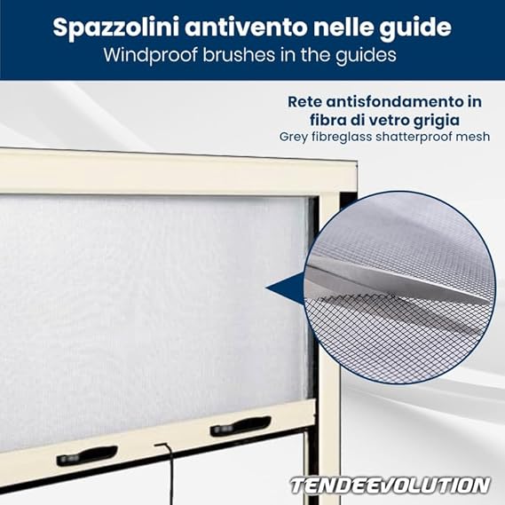 Zanzariera Avvolgibile Sali e Scendi Su Misura Largh. 0,80 x Alt. 1,70m Struttura Avorio con Freno, Protezione Insetti