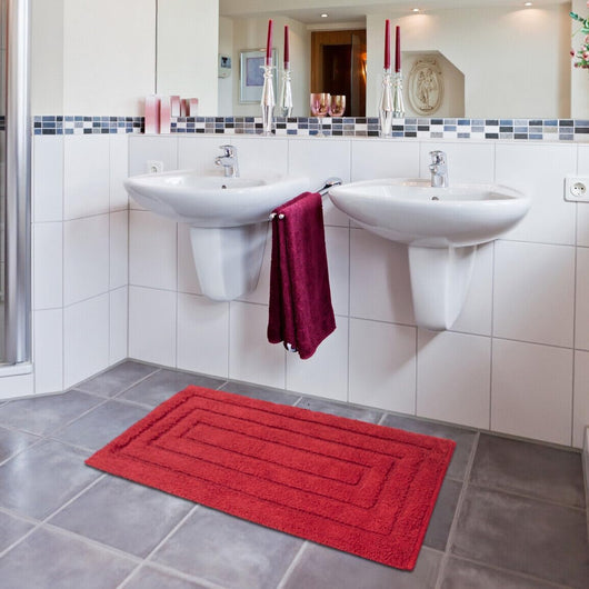 Tappeto Bagno 60x40 cm Puro Cotone Elegante Lussuoso Morbido Scendiletto Antiscivolo Rosso