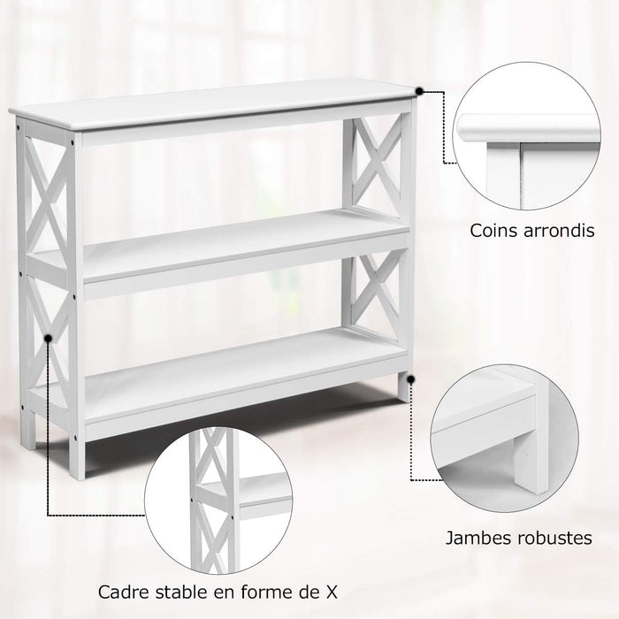 Table Console d'Appoint Industrielle à 3 Niveaux, Table Console Table de Canapé, Meuble pour Entrée, Couloir, Salon, 100 x 30 x 80 cm (Blanc)