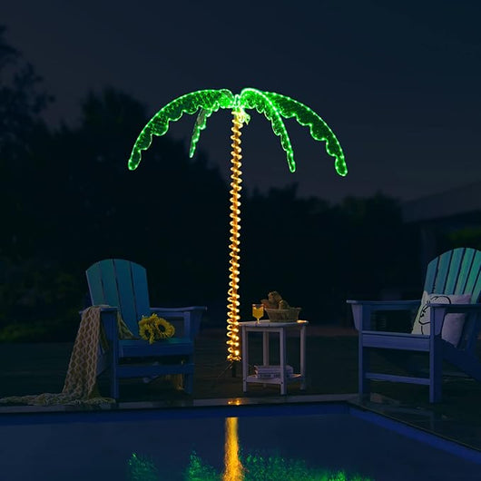 Palma Tropicale con Luci LED 136/168 cm, Illuminazione Esterna con Forma di Palma, con Base Pieghevole, Palma Realistica Decorativa per Feste e Esterno (168cm)