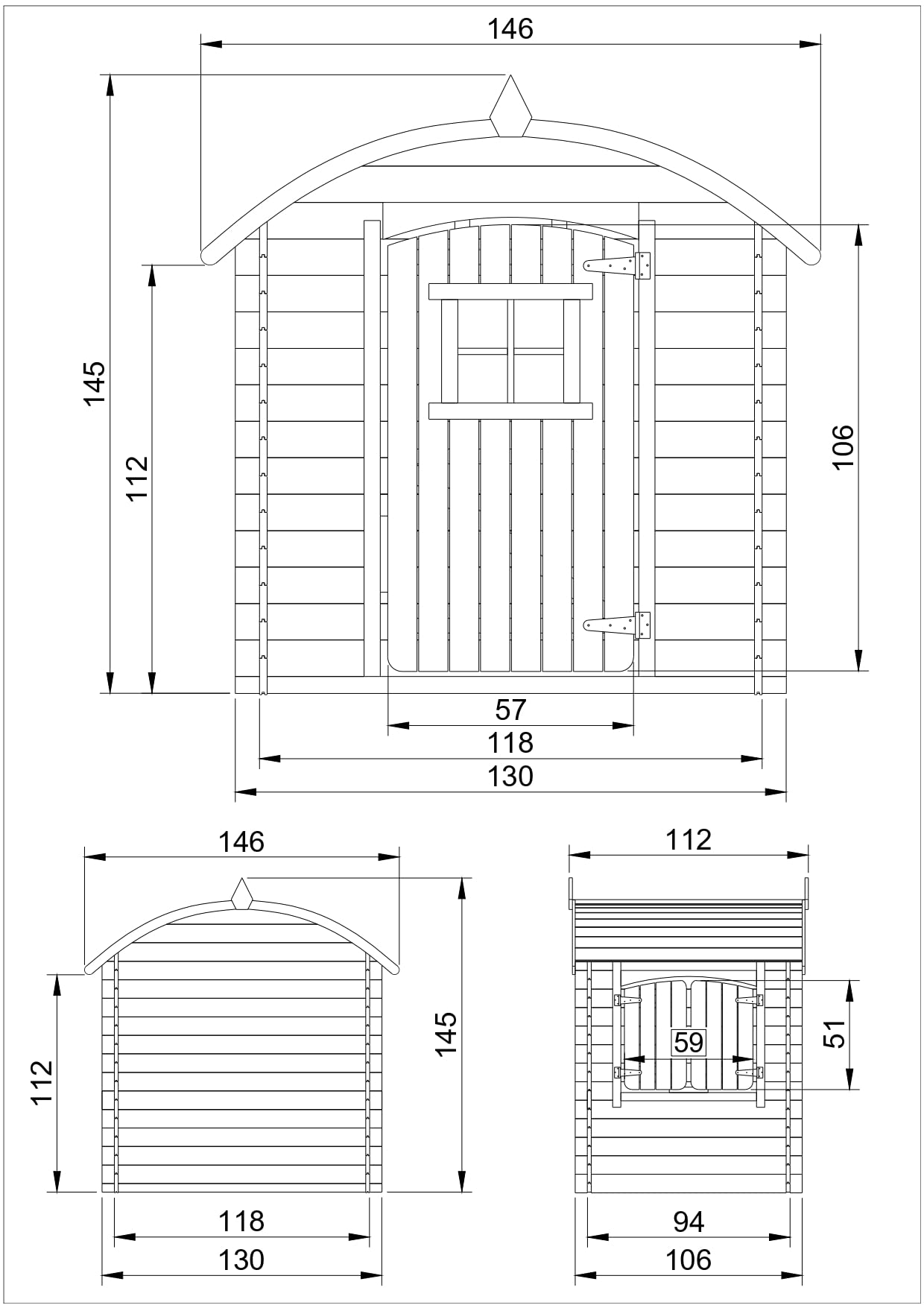 Casetta legno per bambini - L112xL146xA145cm/ 1,1m2 - Timbela M505-1