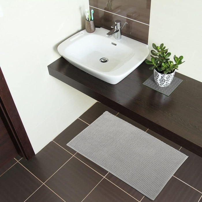 Tappeto Bagno Confortevole Scendiletto 55x110 cm Morbido Antiscivolo Pelo Lungo Grigio Chiaro