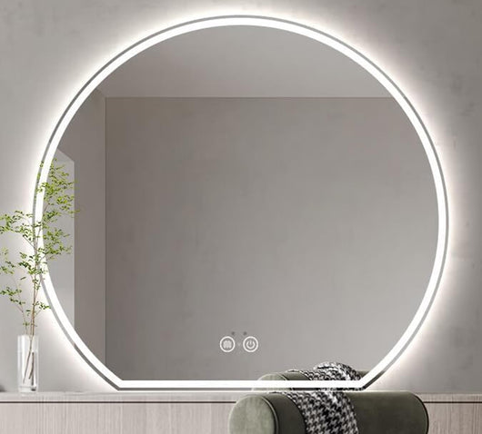 Specchio da Parete 60 x 54cm, Specchio Bagno Rotondo con Luci LED Dimmerabili a 3 Colori, Interruttore a Sfioramento Anti-Appannamento e Funzione di Memoria, IP44