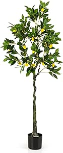 Albero di Limone Artificiale, Pianta di Limone Finto Alto 80/120/160 CM con Frutti di Limone, Vaso di Cemento, Pianta in Vaso con Fogliame, Manutenzione Gratuita (160 cm)