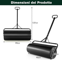 Rullo per Prato in Metallo, Rullo da Giardino Riempibile con 30 Litri di Acqua/Sabbia, con Gancio e Impugnatura Staccabile per Giardino, Prato, Parco e Fattoria (Black)