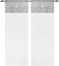 Tende Coppia Finestra Porta Interno 60x150 cm Tessuto Shabby Chic Margherita Grigio