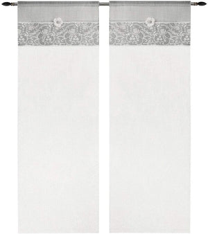 Tende Coppia Finestra Porta Interno 60x150 cm Tessuto Shabby Chic Margherita Grigio