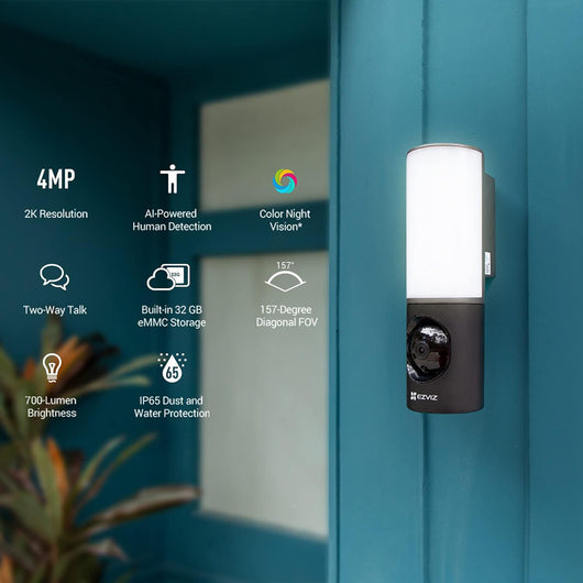 Telecamera Wi-Fi con Lampada da Esterno 2K, Luce Integrata, Rilevamento di Movimento EZVIZ LC3 