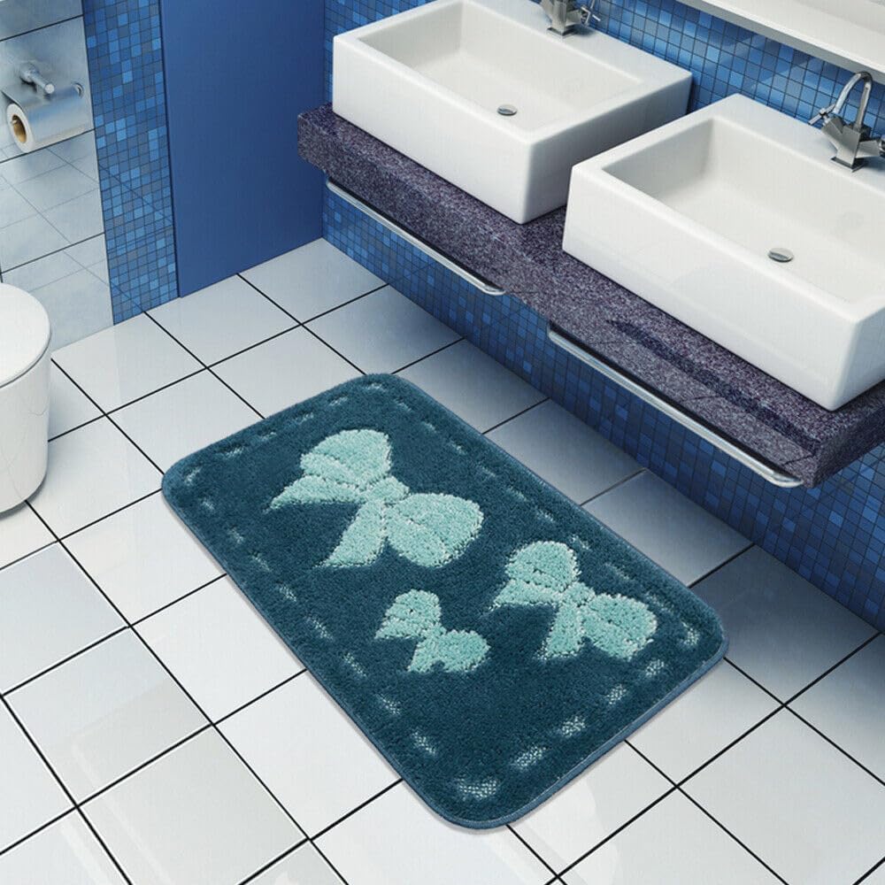 Tappeto Bagno Scendiletto Camera 50x80 cm Fiocchi Morbido Assorbente Antiscivolo Lavabile Azzurro