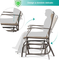 Poltrona a Dondolo da Giardino Sedia a Dondolo Esterno, Struttura di Metallo, Fino a 150 kg, per Cortile e Giardino, Marrone (Set di 2)