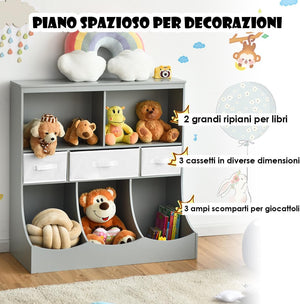 Libreria Contenitore per Bambini, con Ripiani e Cassetti, per Camera dei Bambini, 93 x 40 x 94 cm (Grigio)