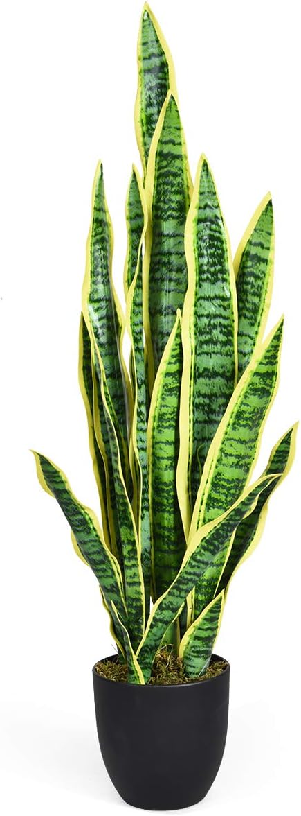 Pianta Artificiale sansevieria Finta da 90 cm con Serpente con Vaso e 20 Foglie, Agave Finta pianta Finta per casa Giardino Ufficio, Gialla