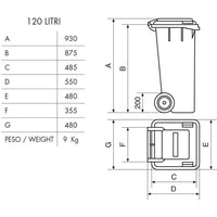 BIDONE RACCOLTA DIFFERENZIATA CARRELLATO 120LT + PEDALE + ANELLO + ASTE GIALLO MOBIL PLASTIC