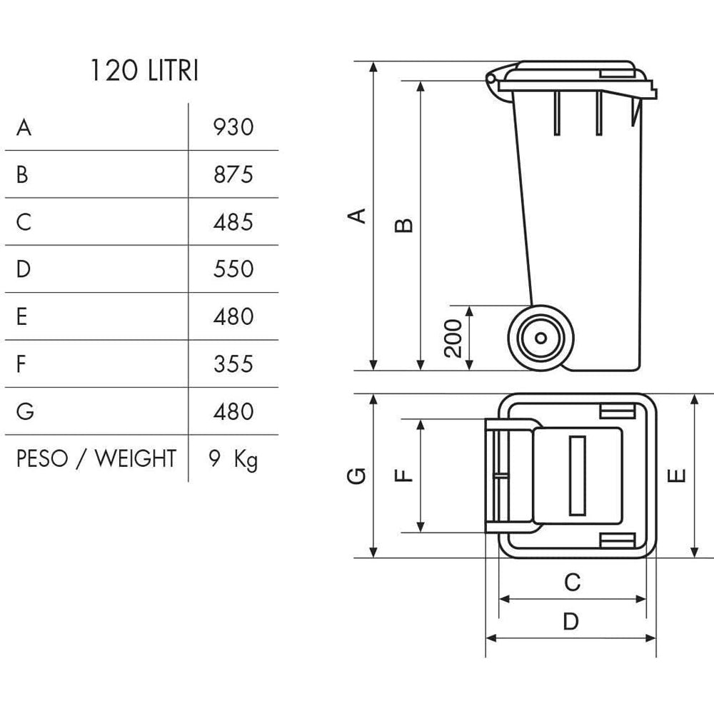 BIDONE RACCOLTA DIFFERENZIATA CARRELLATO 120LT + PEDALE + ANELLO + ASTE VERDE MOBIL PLASTIC