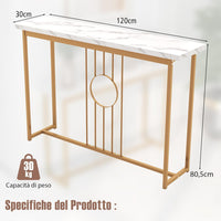 Tavolo Consolle 120CM, Tavolo Moderno con Piano Effetto Marmo, Struttura in Metallo Robusto e Piedini Regolabili, Tavolino da Divano per Soggiorno, Corridoio e Ingresso