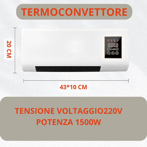 Termoconvettore Elettrico da Parete 1500W con Display LED e Telecomando - Funzione Aria Calda/Fredda, Temperatura Regolabile