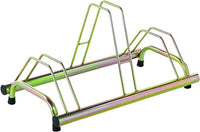 ANDRYS - Rastrelliera Porta Biciclette a Pavimento da Esterni e Interni 3 Posti, con Tappi in Pvc Neri, con Sistema di Posteggio Alto e Basso, Zincatura a Freddo, Colore Tropical Oro, 77 x 42 x 40 cm