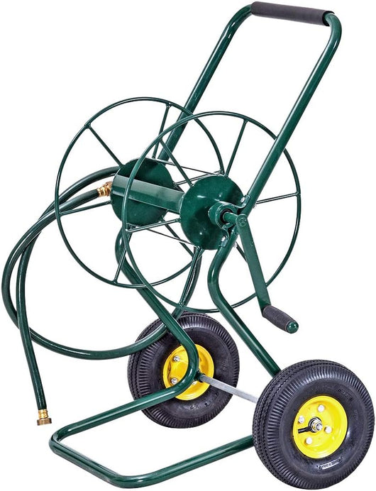 Carrello Avvolgitubo da Giardino, Carrello per Tubo di Irrigazione in Metallo con 2 Ruote Pneumatiche di Grandi Dimensioni, per Giardino e Cortile, 71 x 53 x 96,5 cm