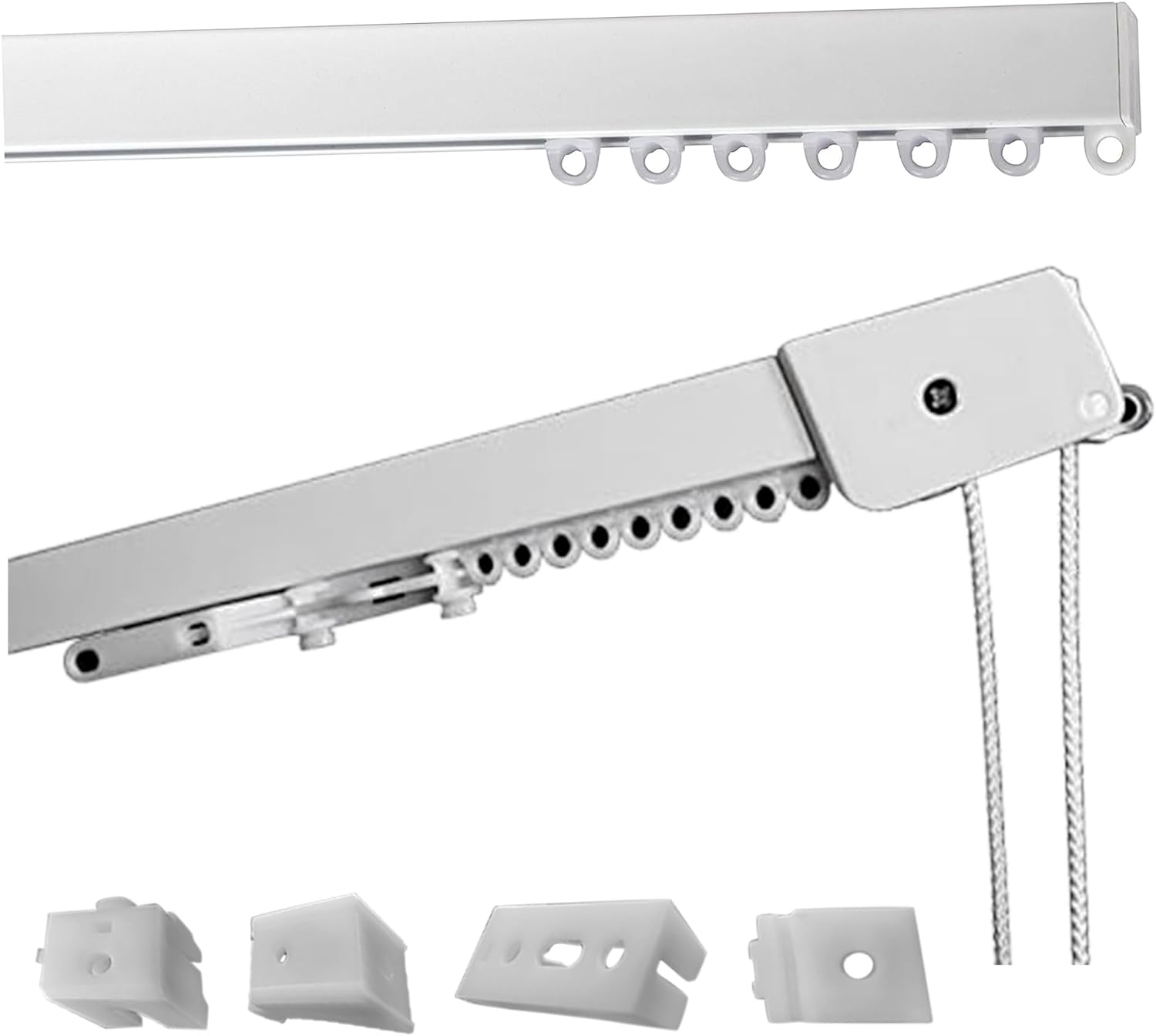 Binario Scorritenda Lineare da Soffitto Alluminio Bianco Movimento a Corda Apertura a Sinistr Riloga Bastone Tenda 160cm