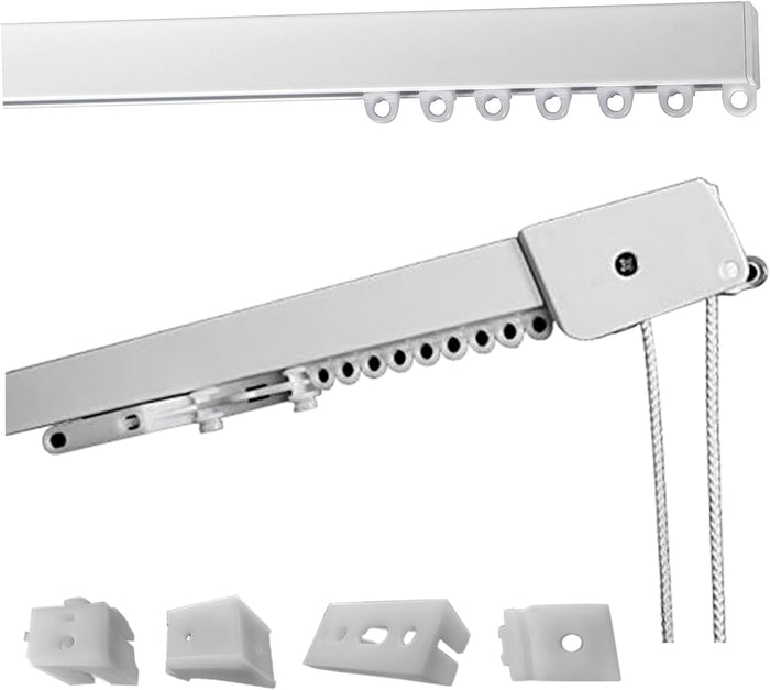 Binario Scorritenda Lineare da Soffitto Alluminio Bianco Movimento a Corda Apertura a Sinistr Riloga Bastone Tenda 160cm