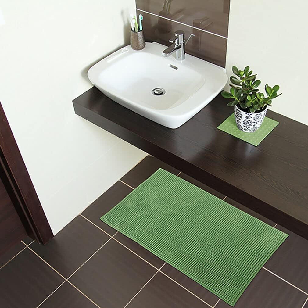 Tappeto Bagno Confortevole Scendiletto 50x80 cm Morbido Antiscivolo Pelo Lungo Verde