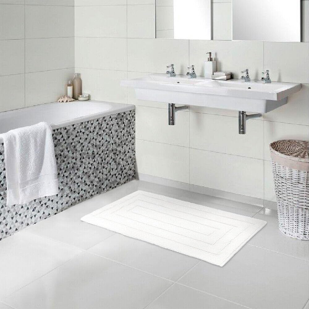 Tappeto Bagno 60x175 cm Puro Cotone Elegante Lussuoso Morbido Scendiletto Antiscivolo Bianco