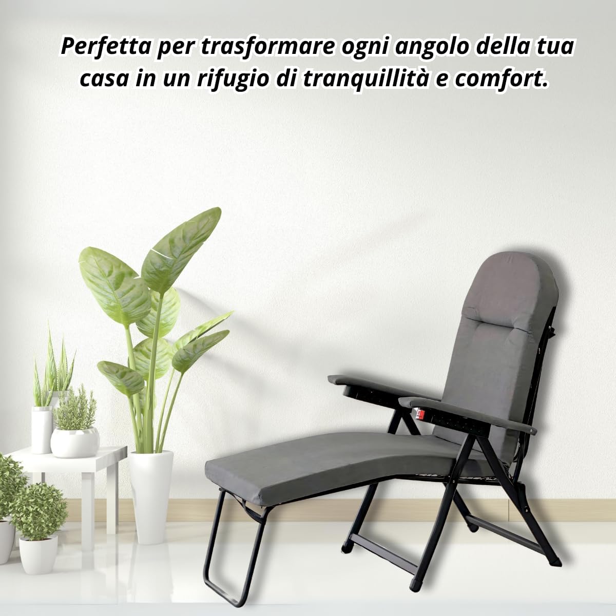 Sedia Sdraio Imbottita per Interno ed Esterno Con Poggiapiedi - Poltrona Relax Reclinabile fino a 180°