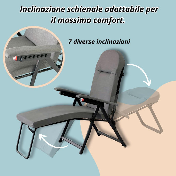 Sedia Sdraio Imbottita per Interno ed Esterno Con Poggiapiedi - Poltrona Relax Reclinabile fino a 180°