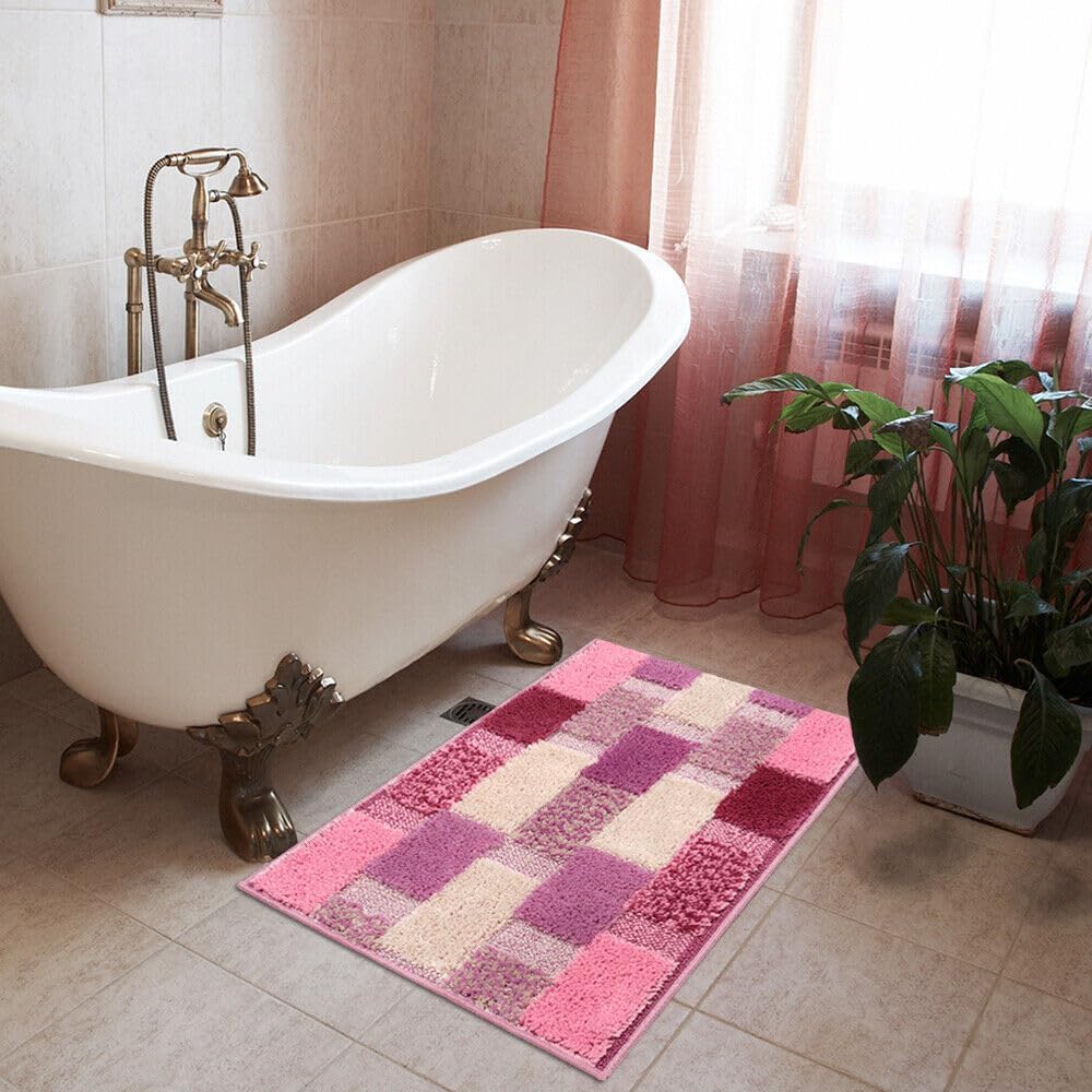 Tappeto Bagno 60x140 cm Moderno Soffice Antiscivolo Assorbente Doccia Rosa