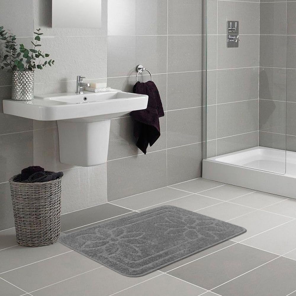 Tappeto Bagno 50x80 cm Tinta Unita Antiscivolo Assorbente Scendiletto Made In Italy Grigio