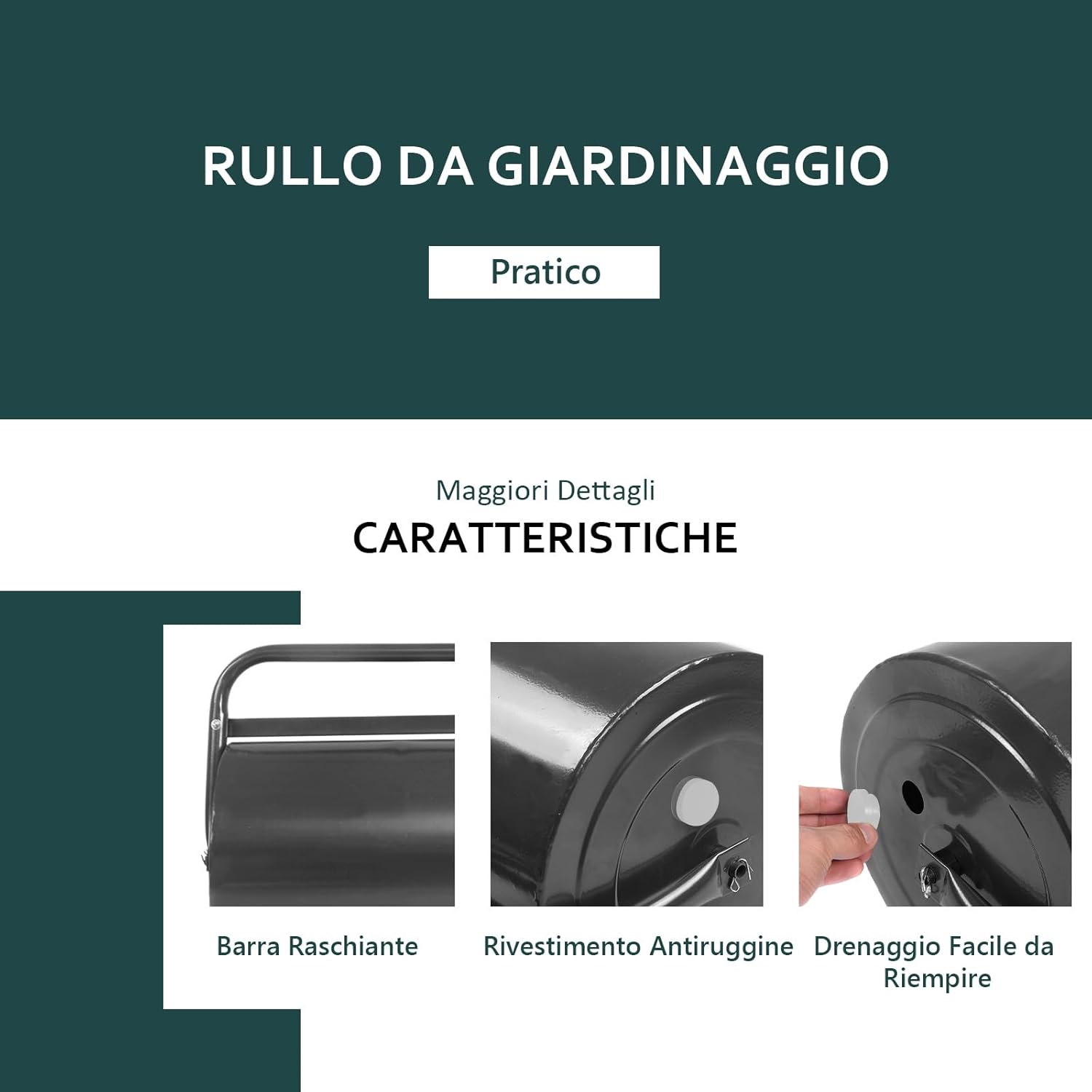 Rullo per Prato Larghezza 60cm Ø32, capacità di Riempimento 48L (Nero)