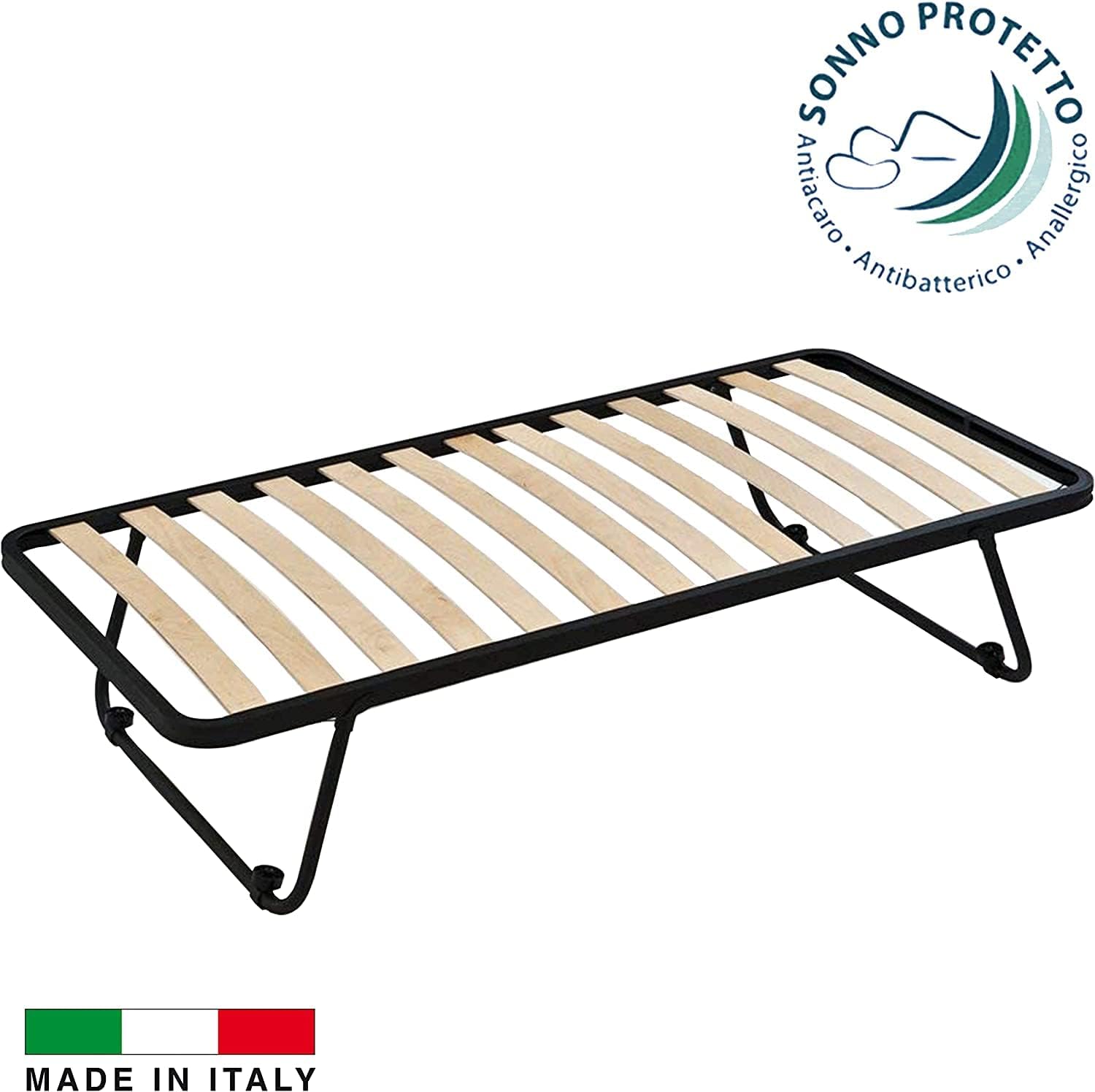 Rete Salvaspazio per materasso Una Piazza e mezzo Estraibile in Ferro con Piedi Reclinabili Doghe Legno cm 80x190 H35 