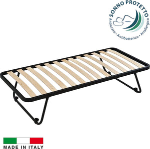 Rete Salvaspazio per materasso Una Piazza e mezzo Estraibile in Ferro con Piedi Reclinabili Doghe Legno cm 80x190 H35 