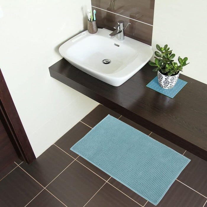 Tappeto Bagno Confortevole Scendiletto 50x80 cm Morbido Antiscivolo Pelo Lungo Azzurro