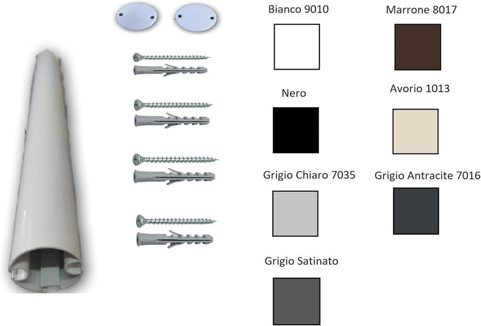 Profilo Terminale per Tenda da Sole a Caduta in Alluminio - Colore Nero, Lunghezza 2 M - Completo di Tappi e Tasselli