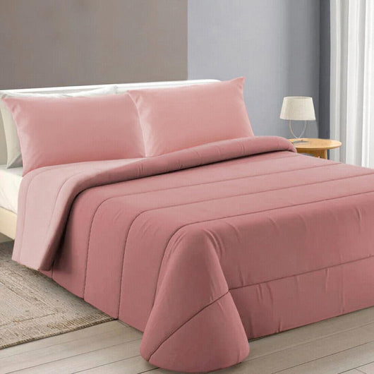 Trapunta Piumone Invernale Double Face 250gr Coperta Calda Letto 1 Pz e Mezza Made In Italy Rosa