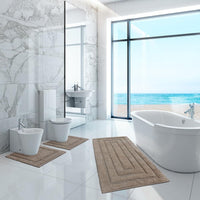 Tappeto Bagno Parure Set 3 Pezzi Puro Cotone Elegante Morbido Soffice Antiscivolo Marrone