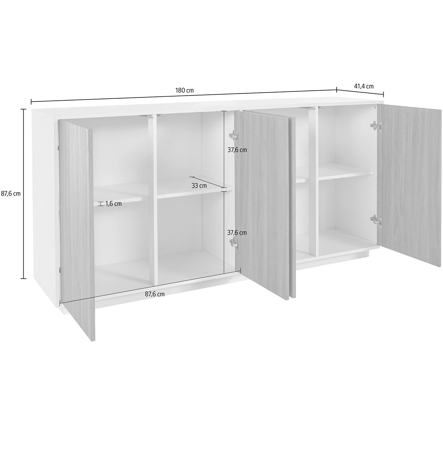 Credenza 4 Ante 180,1x41,4x86 cm Bloom Bianco Lucido